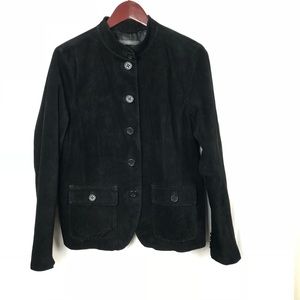 Liz Claiborne Black Collar Button Down Leather SUEDE Jacket Blazer Pckts Sz Lg